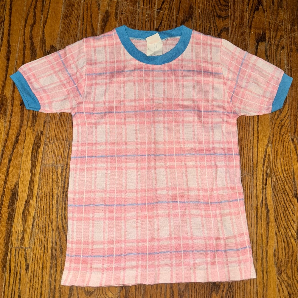 Vintage Heidi Pink Plaid Shirt with Blue trim - Made in Canada - size small